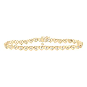 10kt Yellow Gold Womens Round Diamond Heart Bracelet 1/4 Cttw