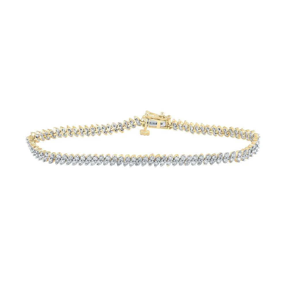 10kt Yellow Gold Womens Round Diamond Tennis Bracelet 1-1/2 Cttw