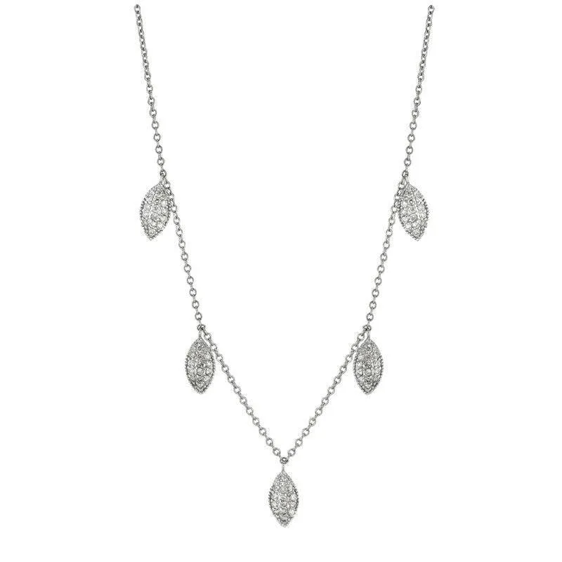 1.10 Carat Natural Diamond Leaf Necklace 14K White Gold G SI 18 inches