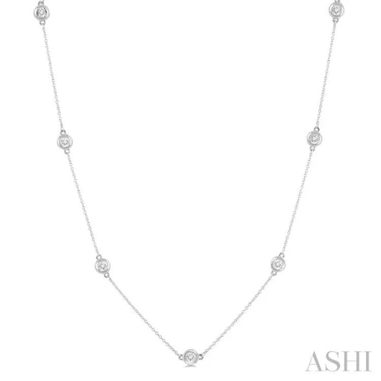 1/10 ctw Round Cut Diamond Station Necklace in 10K White Gold