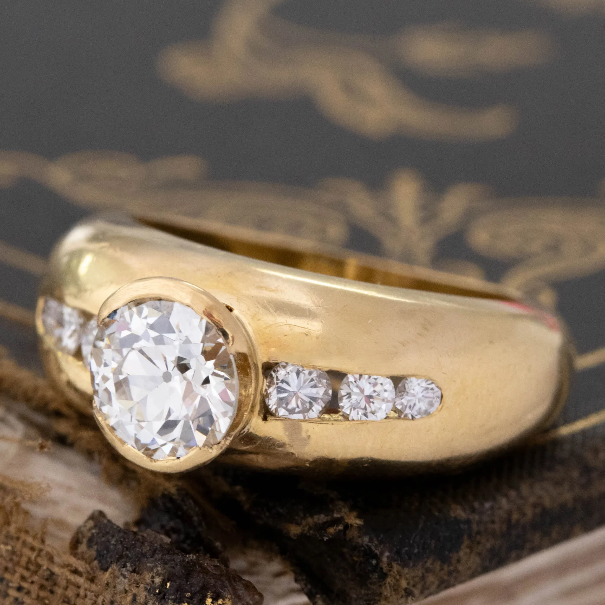 1.15ct Old European Cut Diamond Half-Bezel Ring, GIA K VS1