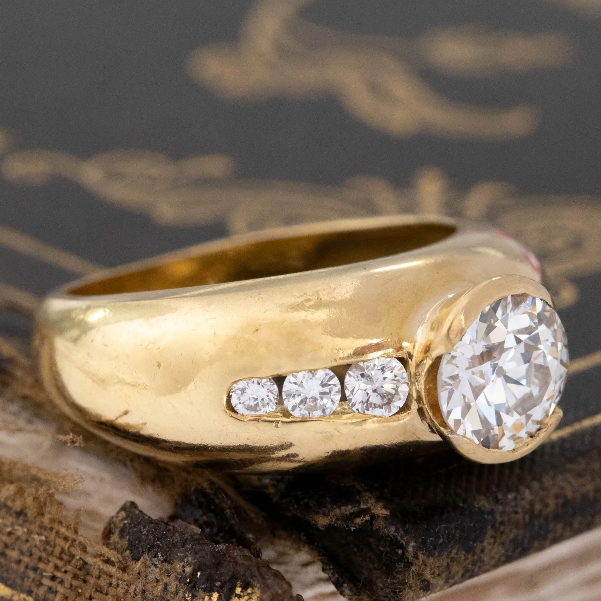 1.15ct Old European Cut Diamond Half-Bezel Ring, GIA K VS1