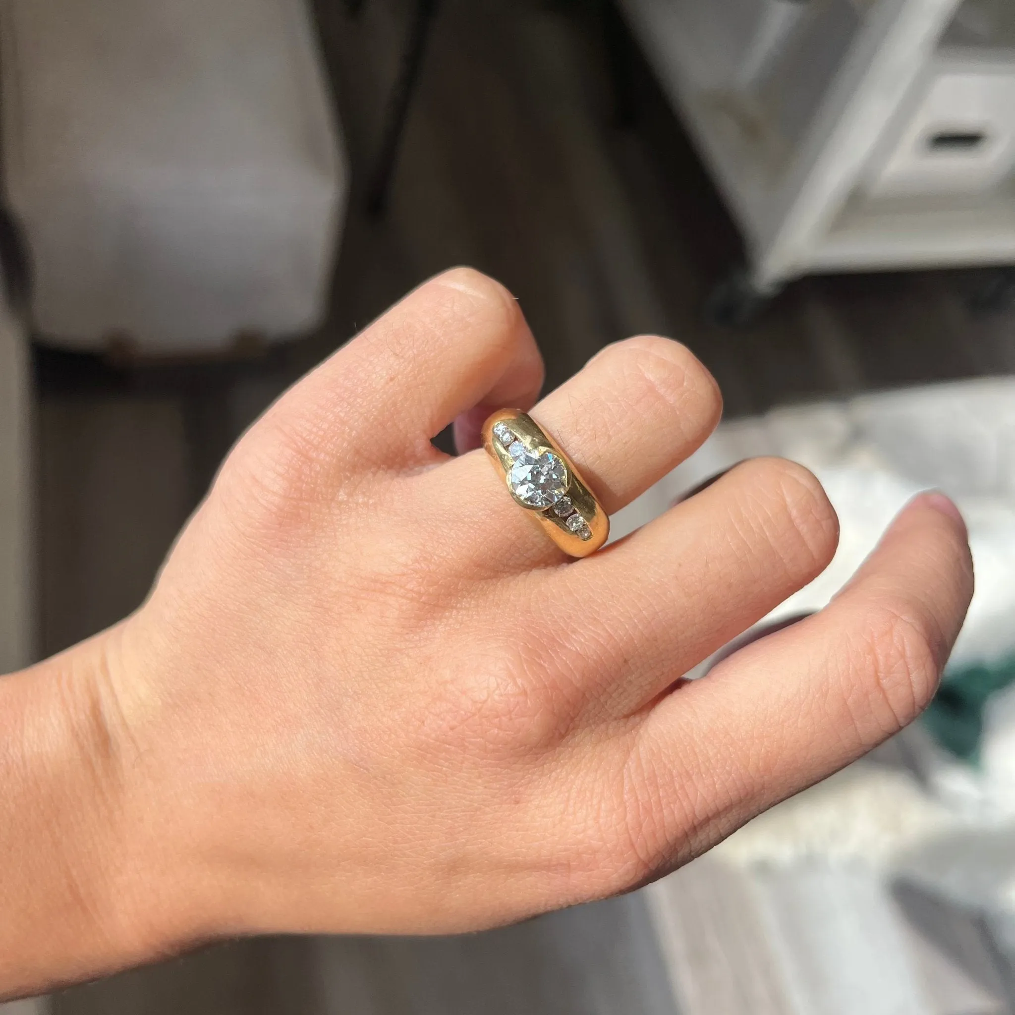 1.15ct Old European Cut Diamond Half-Bezel Ring, GIA K VS1