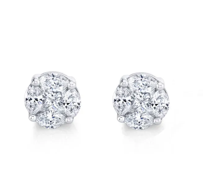 1.16 Carat Total Weight  White Gold Stud Earrings