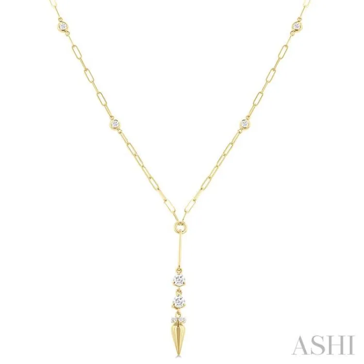 1/2 ctw Paperclip Bezel Set Round Cut Diamond Station Necklace in 14K Yellow Gold