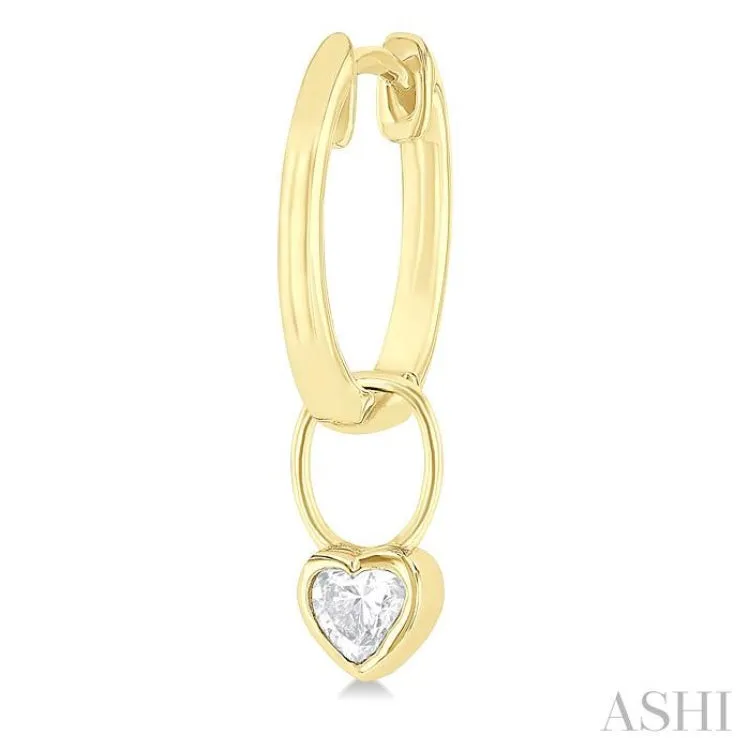 1/3 ctw Bezel Set Heart Cut Diamond Huggie Earrings in 10K Yellow Gold