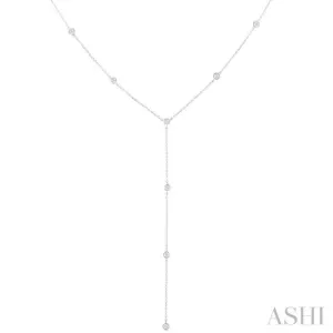 1/3 ctw Bezel Set Round Cut Diamond Y-Shape Lariat Station Necklace in 14K White Gold