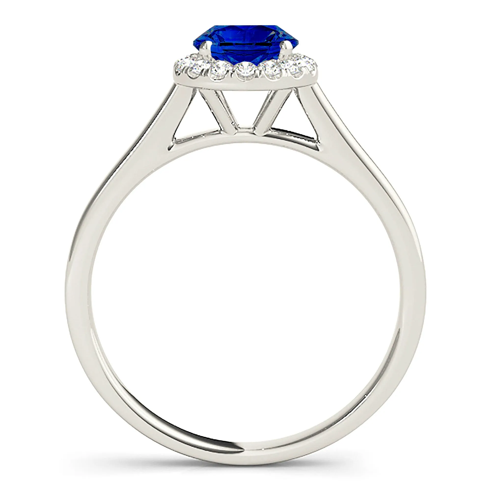 1.35 ct. Genuine Blue Sapphire Halo Solitaire Ring