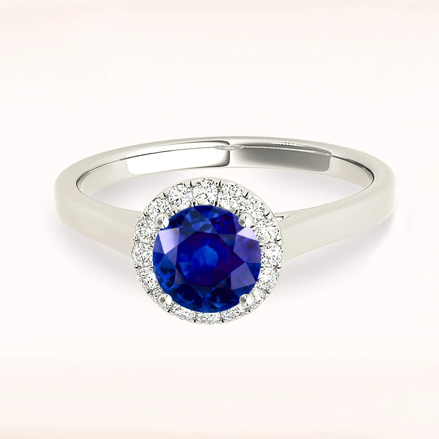 1.35 ct. Genuine Blue Sapphire Halo Solitaire Ring