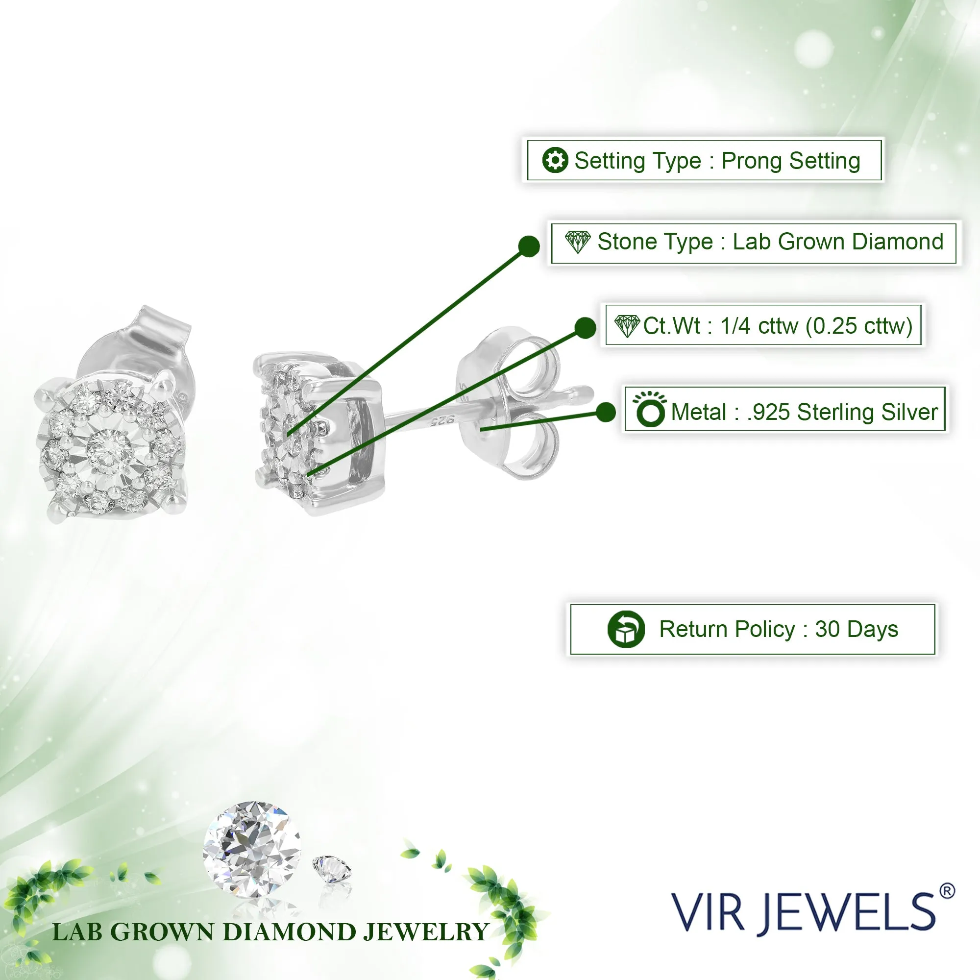 1/4 cttw Composite Diamond Stud Earrings in .925 Sterling Silver