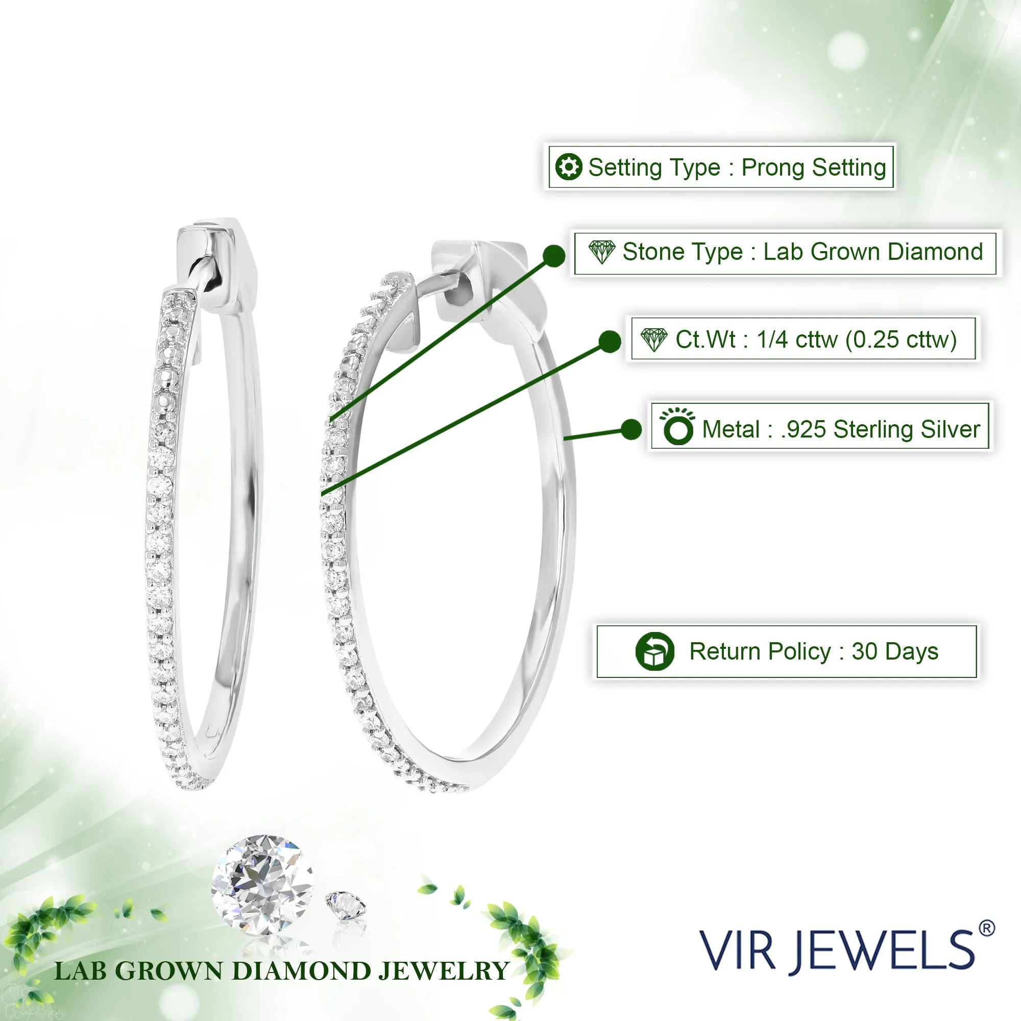 1/4 cttw Lab Grown Diamond Pave Hoop Earrings in Sterling Silver