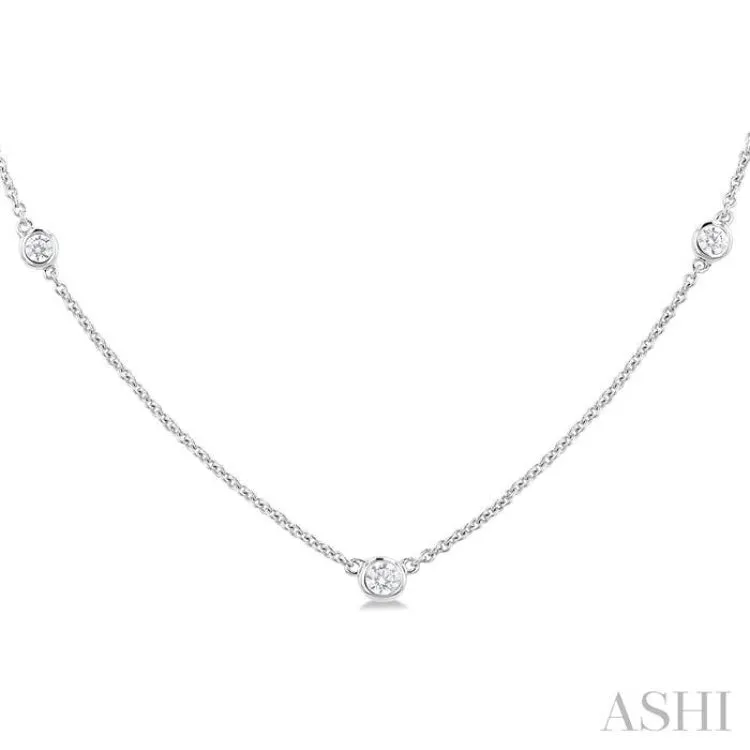 1/4 ctw Bezel Set Round Cut Diamond Station Necklace in 14K White Gold