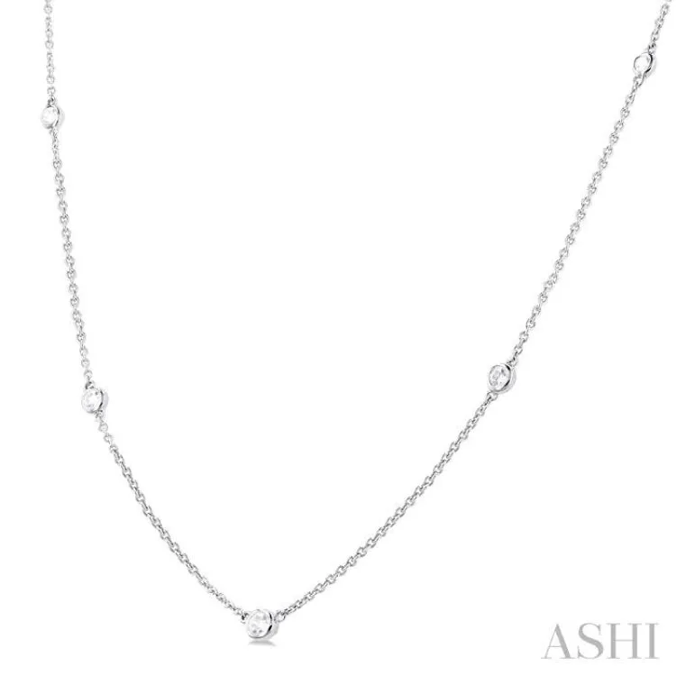 1/4 ctw Bezel Set Round Cut Diamond Station Necklace in 14K White Gold