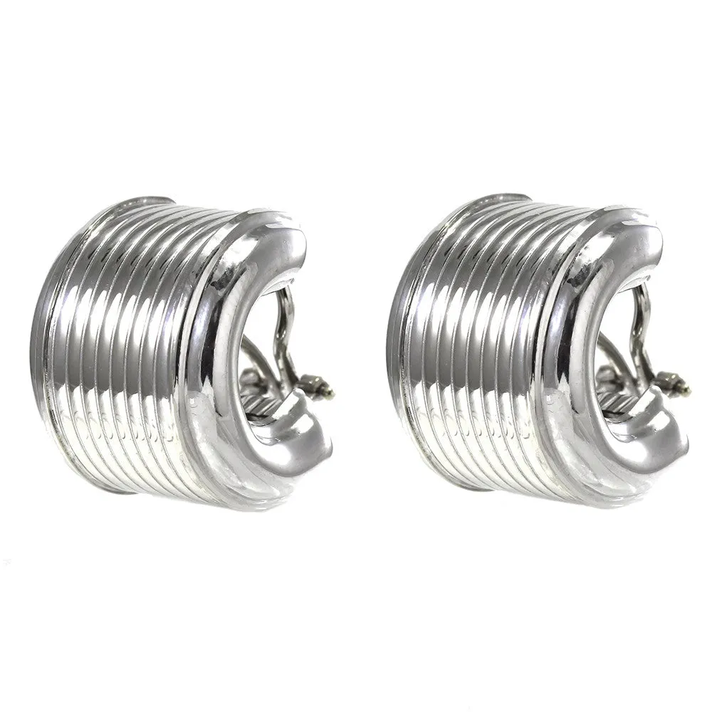 14 k white gold wide grooved hoop earrings with omega backs
