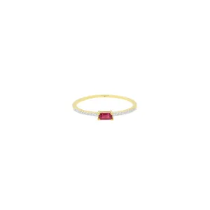 14 Karat Yellow Gold Solitaire Ring With A Ruby And Diamonds
