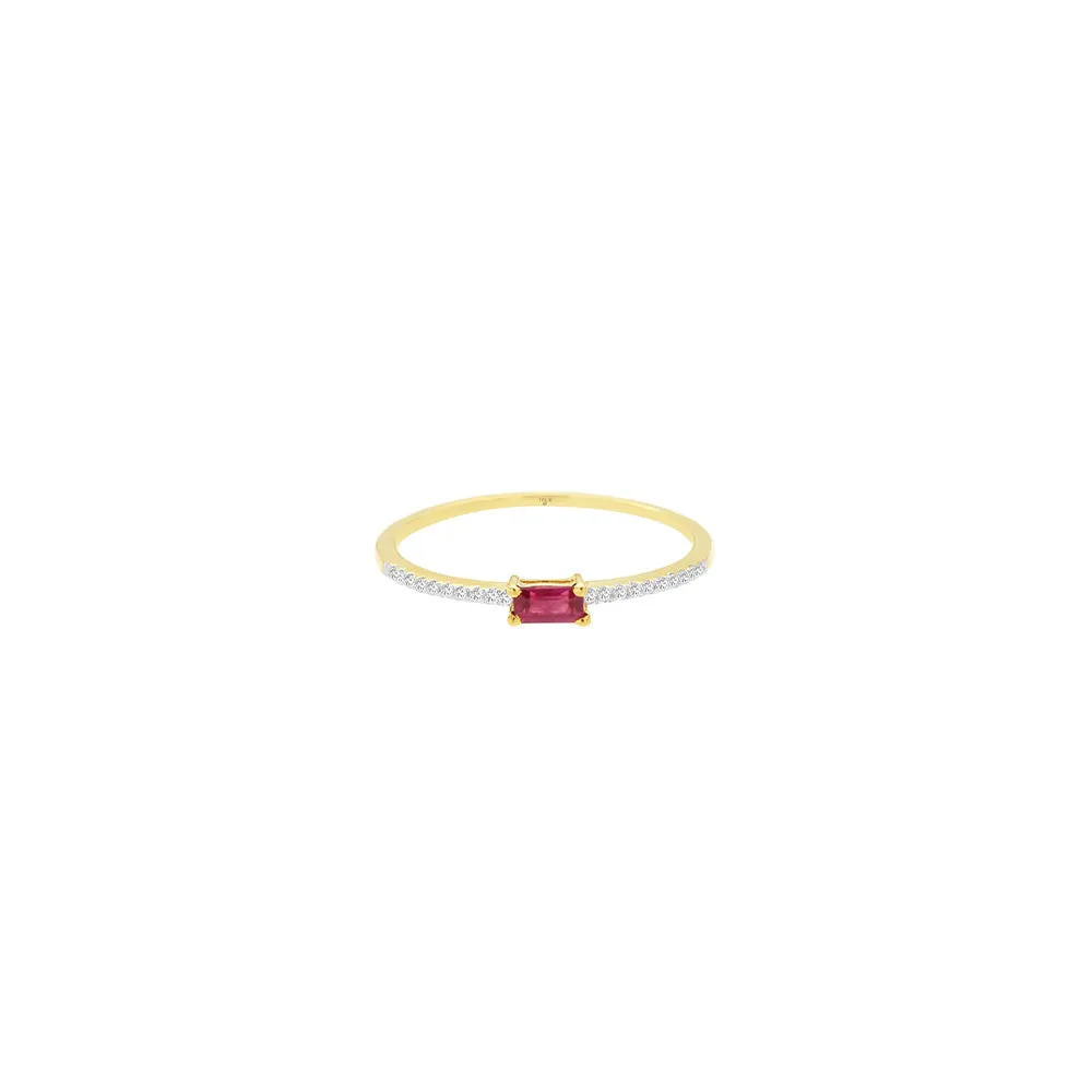 14 Karat Yellow Gold Solitaire Ring With A Ruby And Diamonds