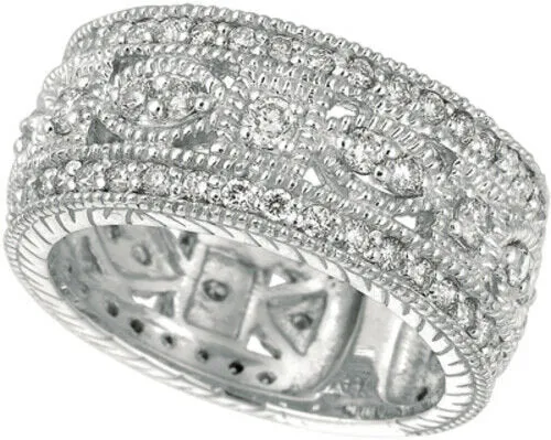 1.40 Carat Natural Diamond Eternity Byzantine Band Ring G SI 14K White Gold
