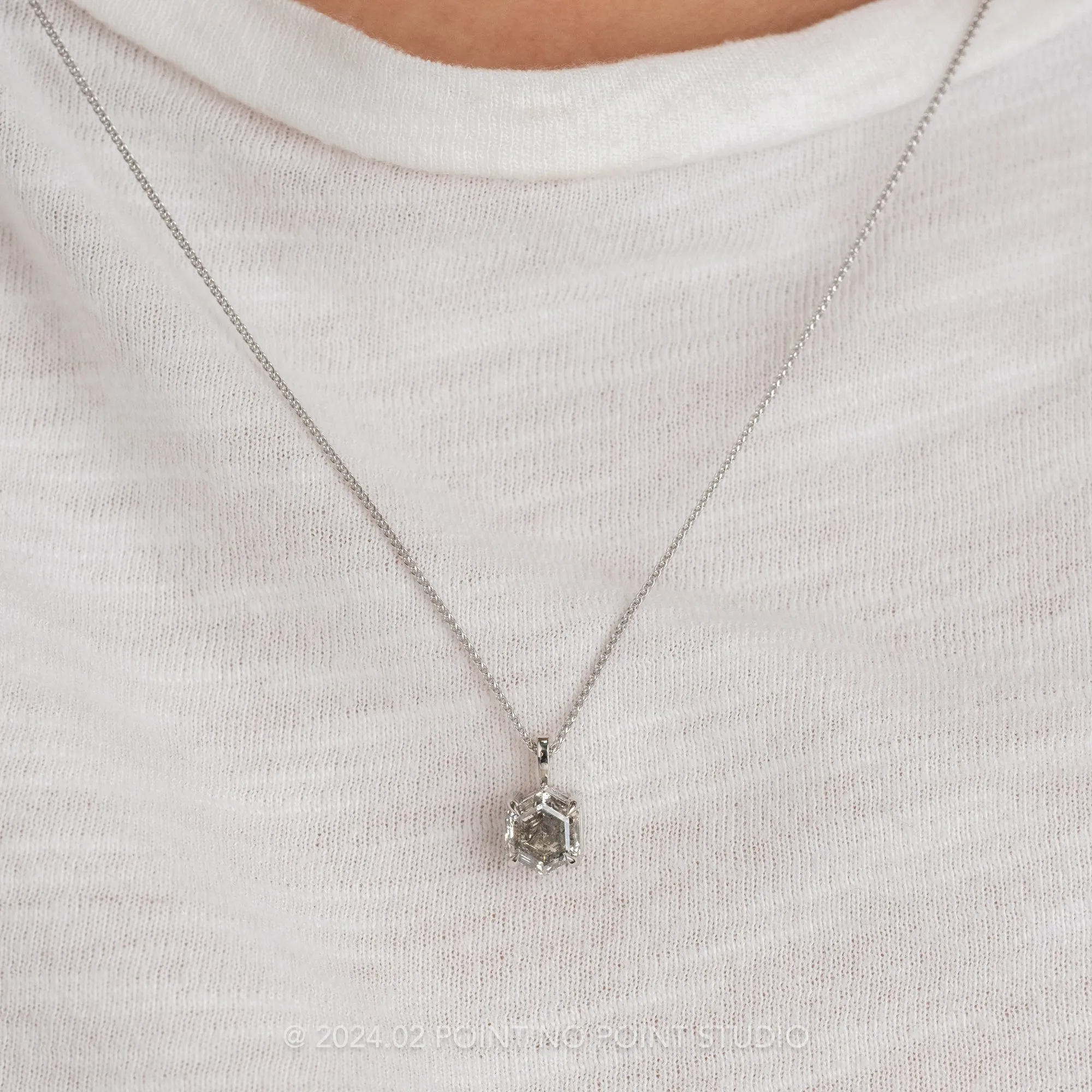 1.41 Carat Canadian Salt and Pepper Hexagon Diamond Necklace, Platinum