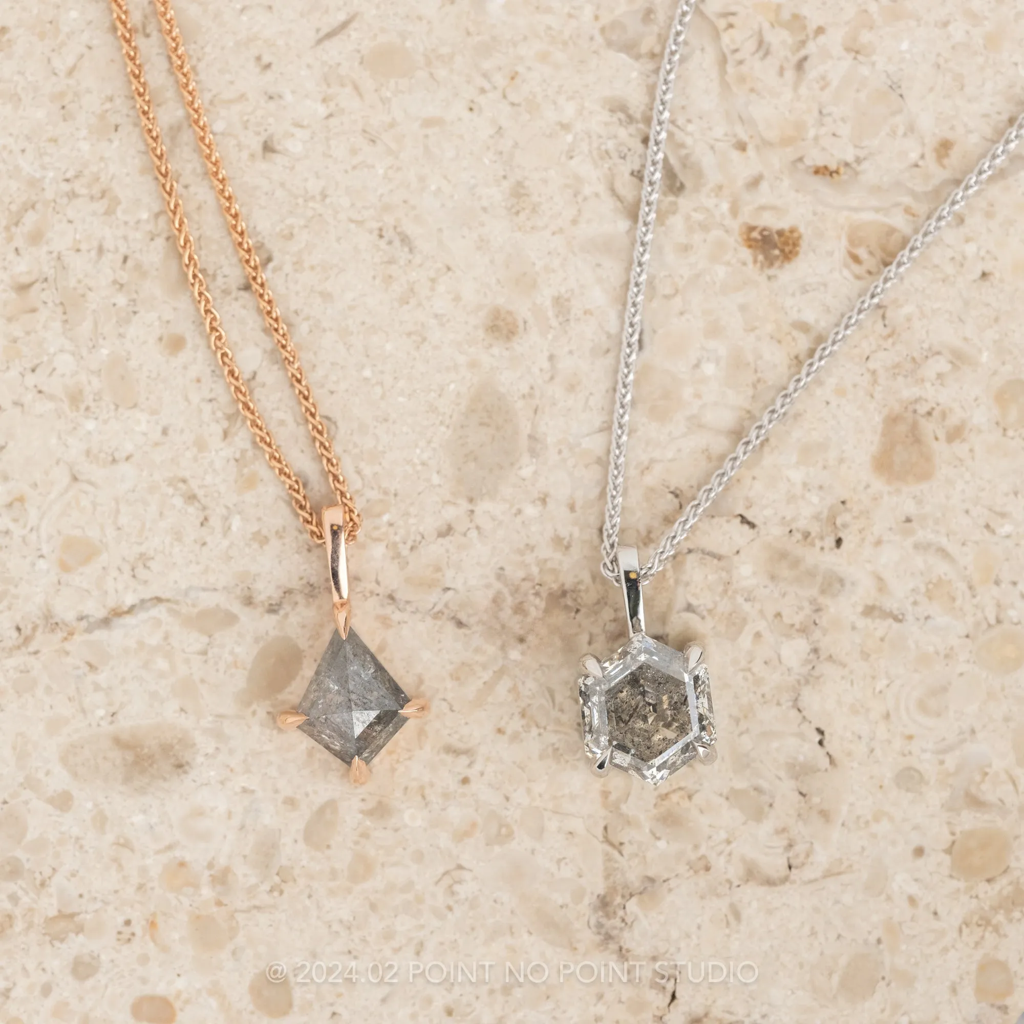 1.41 Carat Canadian Salt and Pepper Hexagon Diamond Necklace, Platinum