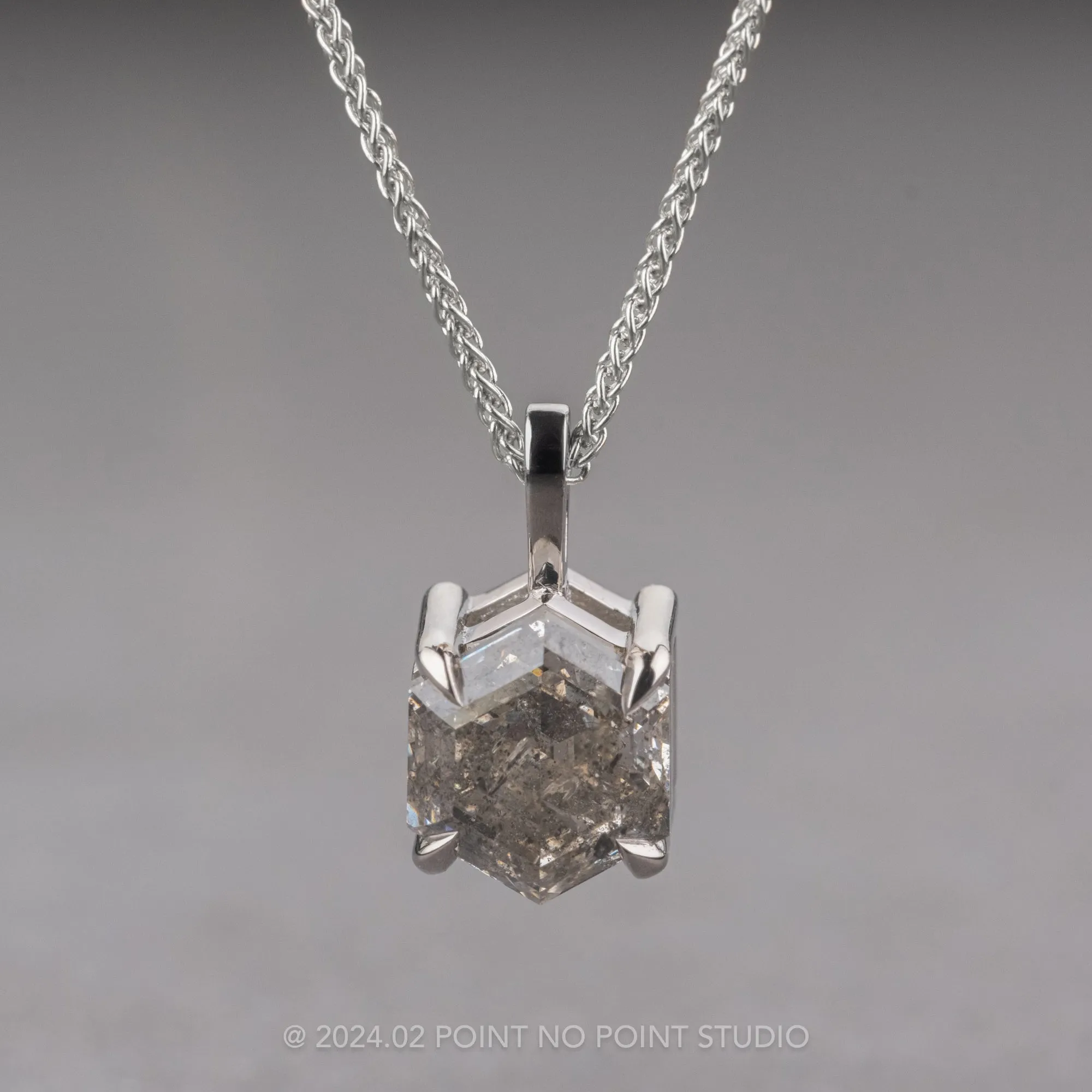 1.41 Carat Canadian Salt and Pepper Hexagon Diamond Necklace, Platinum