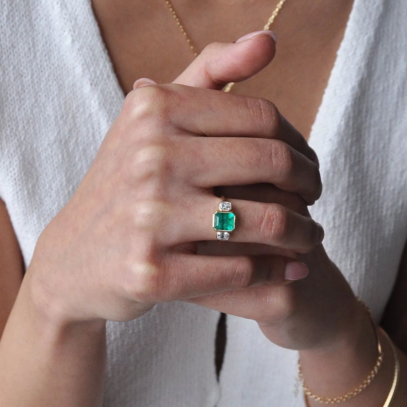 1.47 Carat Emerald and Diamond Rosie Ring