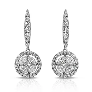 1.49 ct. Halo Diamond Dangling Earrings in 18k Gold