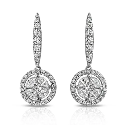 1.49 ct. Halo Diamond Dangling Earrings in 18k Gold