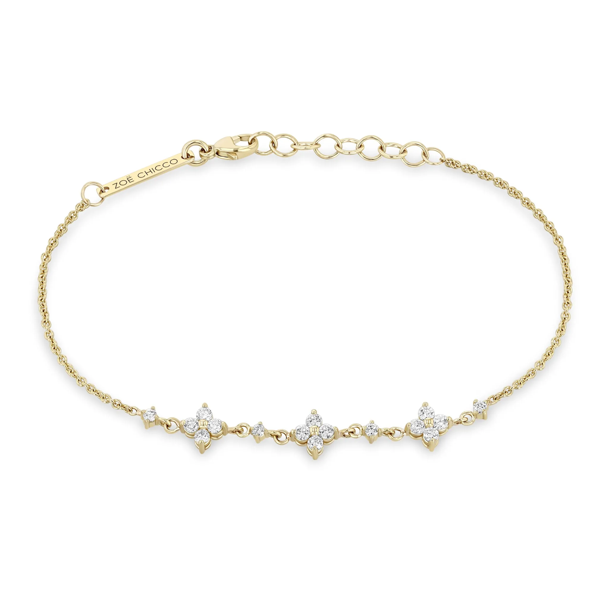 14k 3 Diamond Quad & Linked Prong Diamond Segment Bracelet
