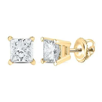 14k .41ct-Diamond Princess-Cut Solitaire Earrings