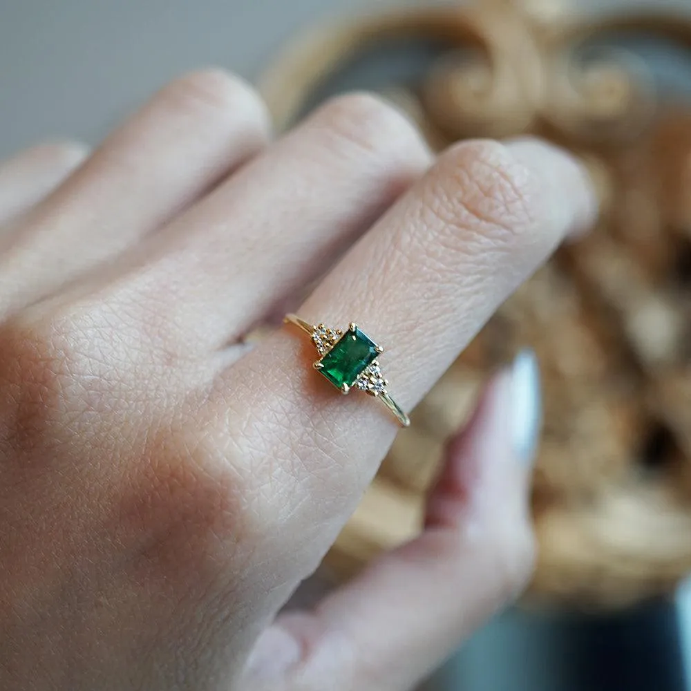 14K Emerald Hermes Diamond Ring