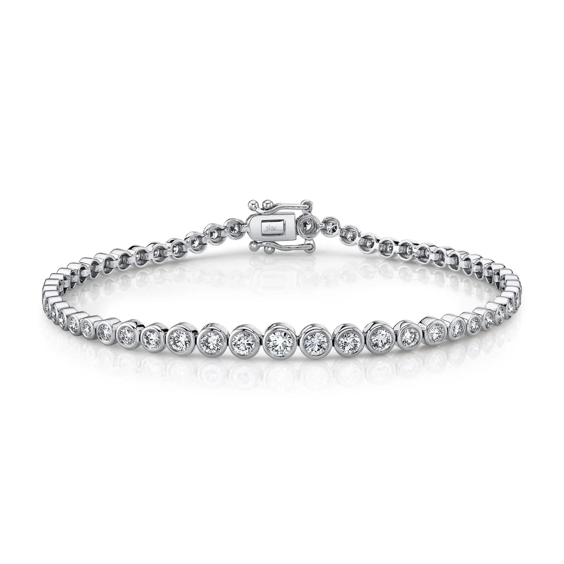 14K Gold 1.90 Carat Total Weight Round Diamond Bezel Tennis Bracelet
