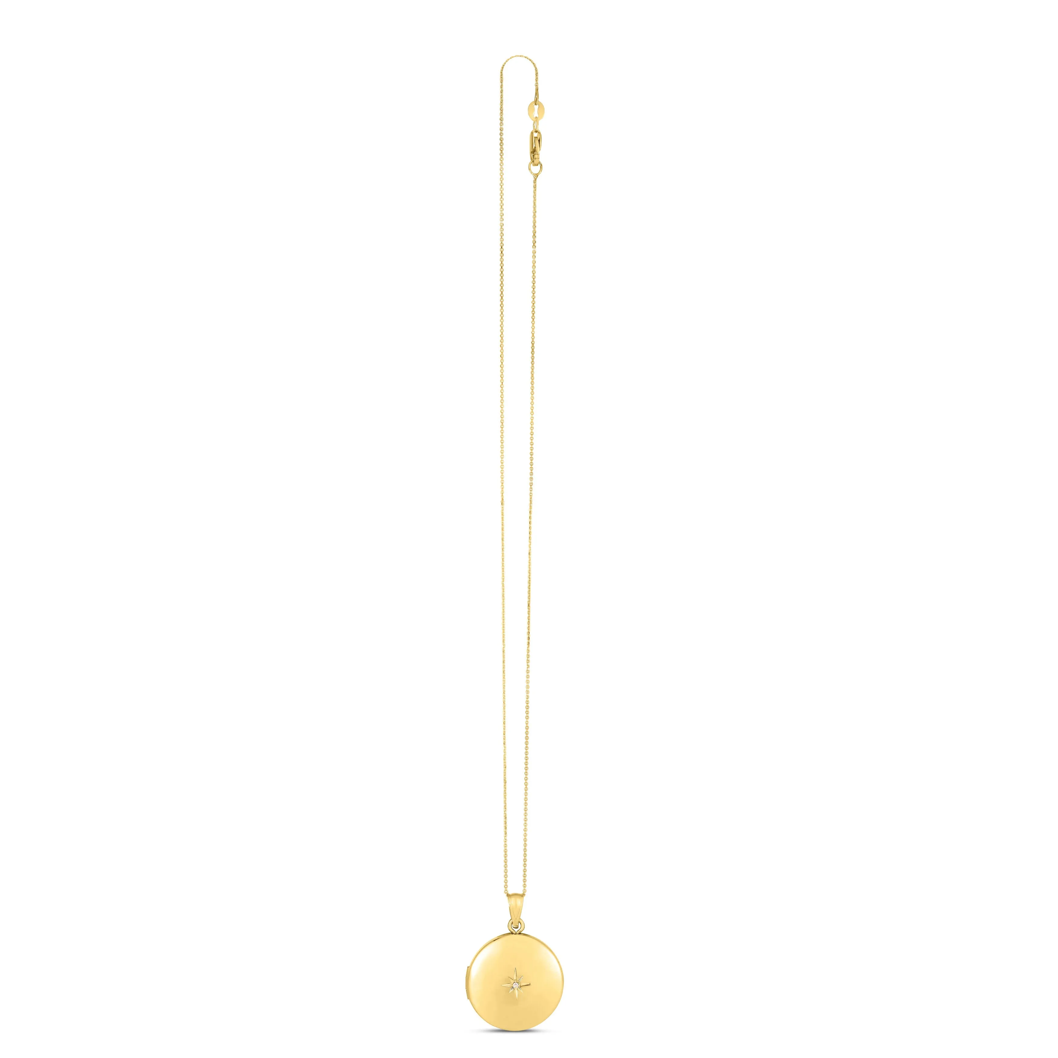 14K Gold And Diamond Round Locket Necklace