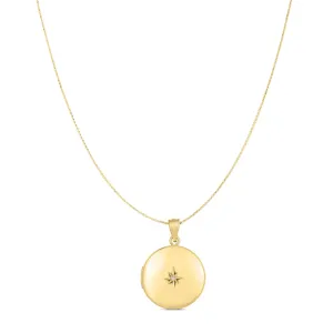 14K Gold And Diamond Round Locket Necklace