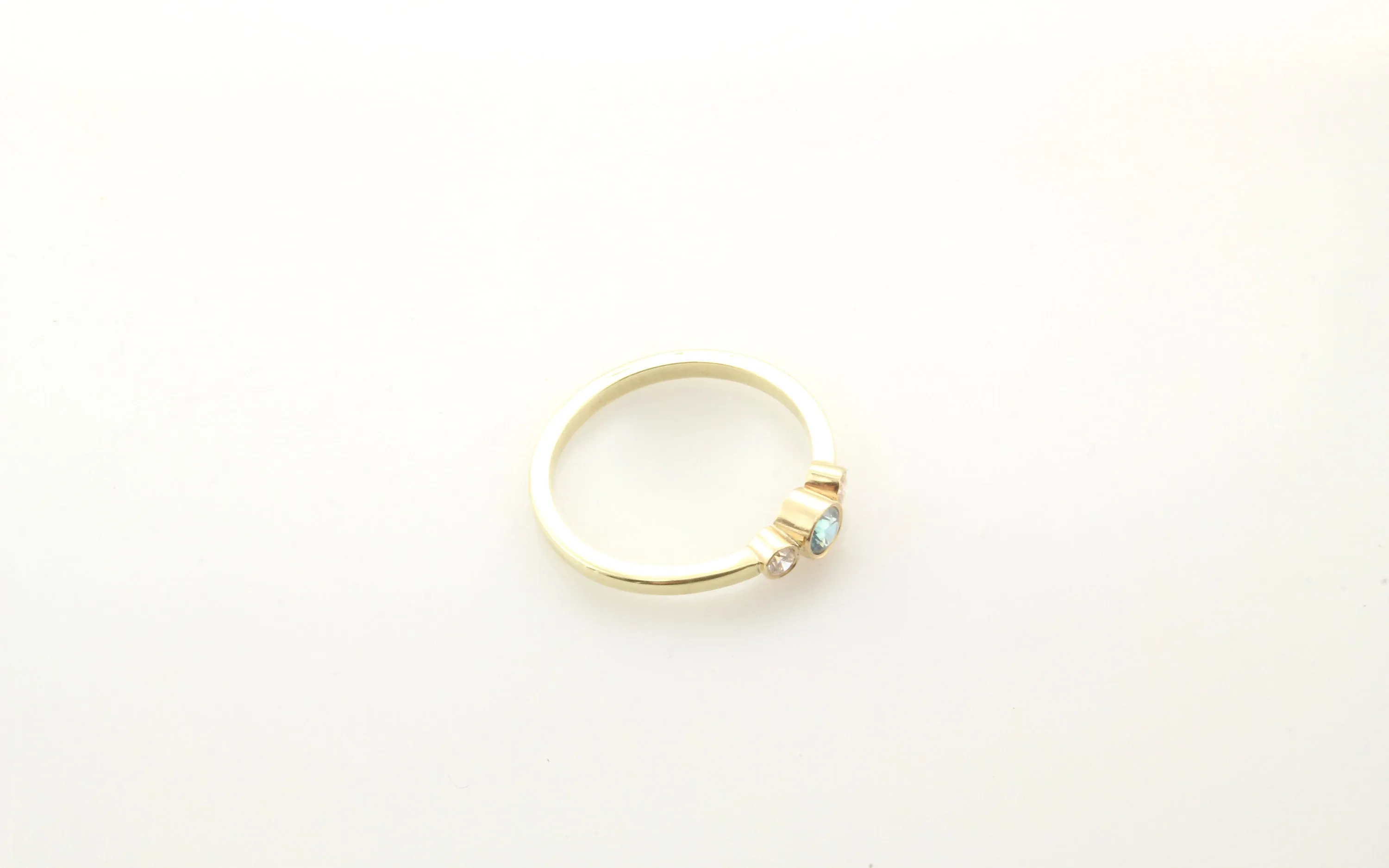 14K Gold Blue Zircon & Diamond Bezel Ring