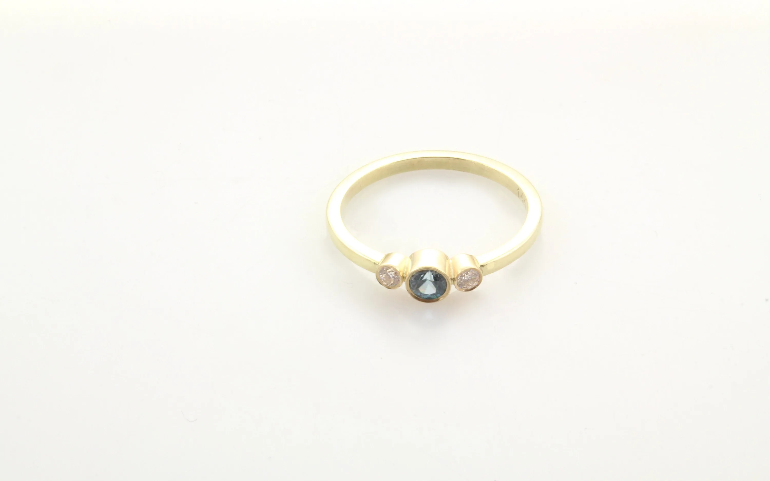 14K Gold Blue Zircon & Diamond Bezel Ring