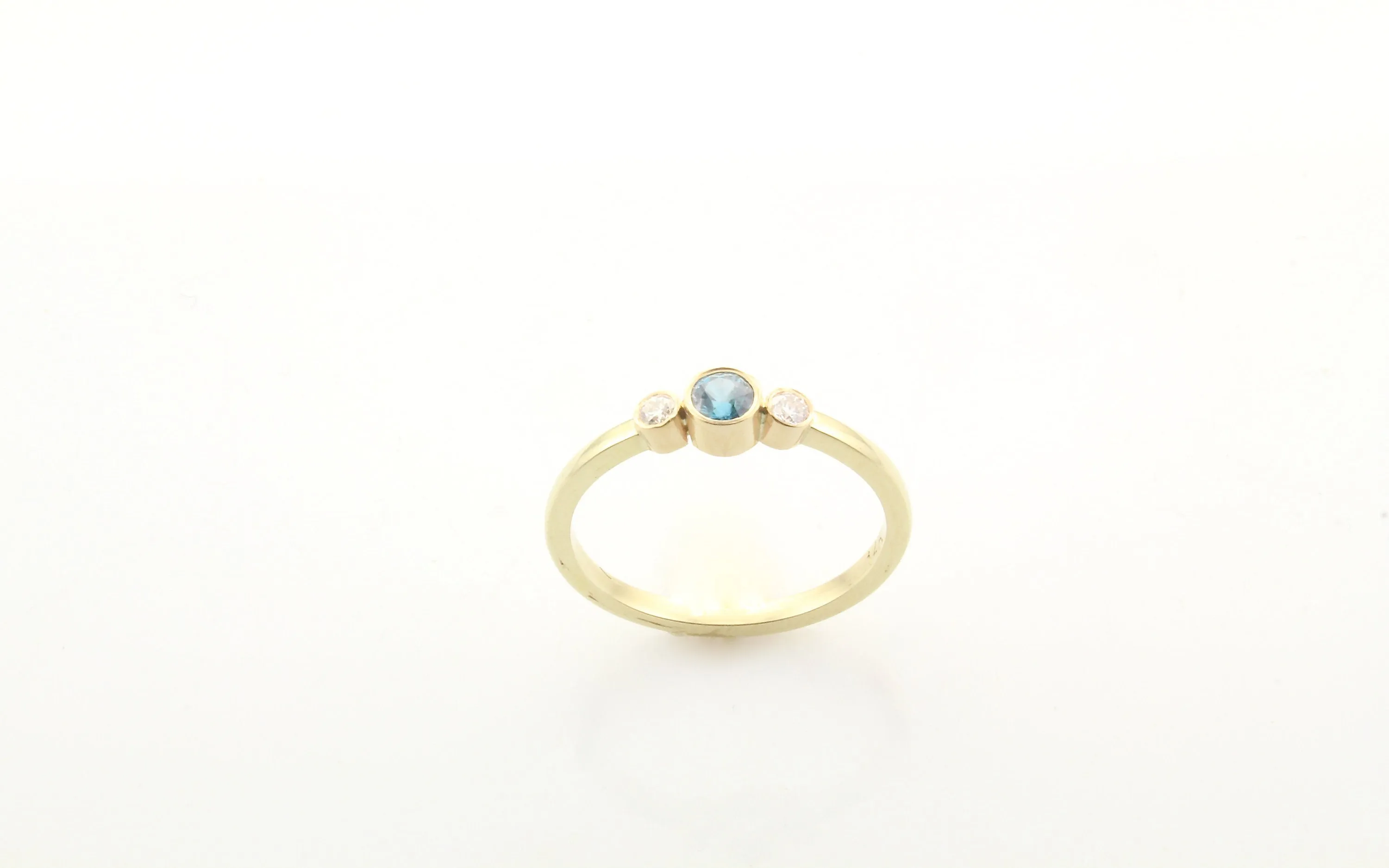14K Gold Blue Zircon & Diamond Bezel Ring