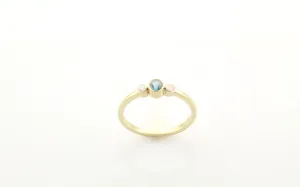 14K Gold Blue Zircon & Diamond Bezel Ring