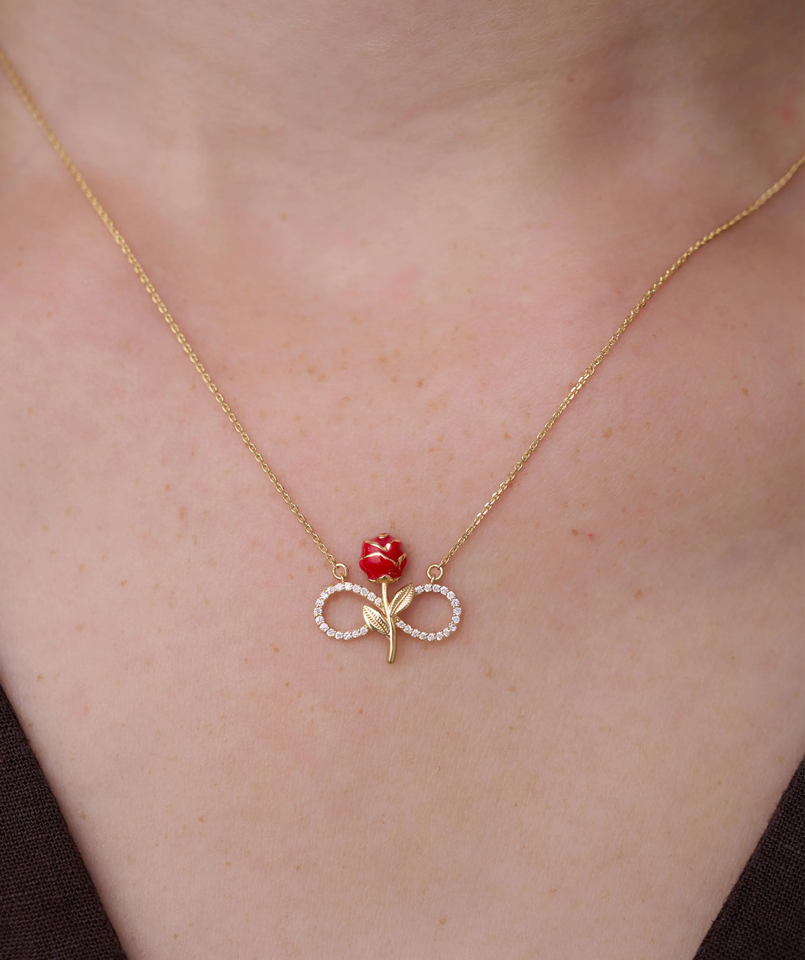 14K Gold Rose Infinity Necklace