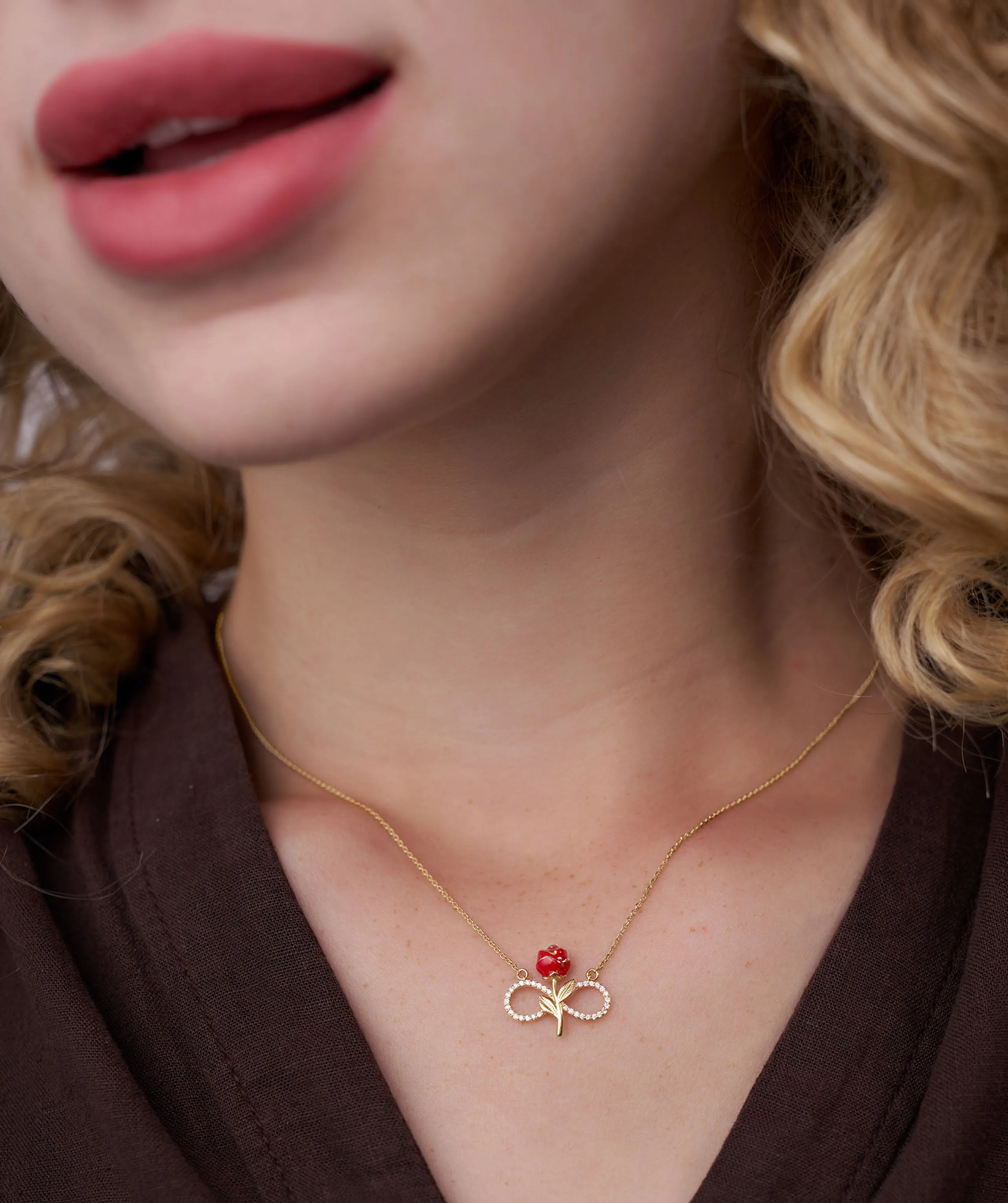 14K Gold Rose Infinity Necklace