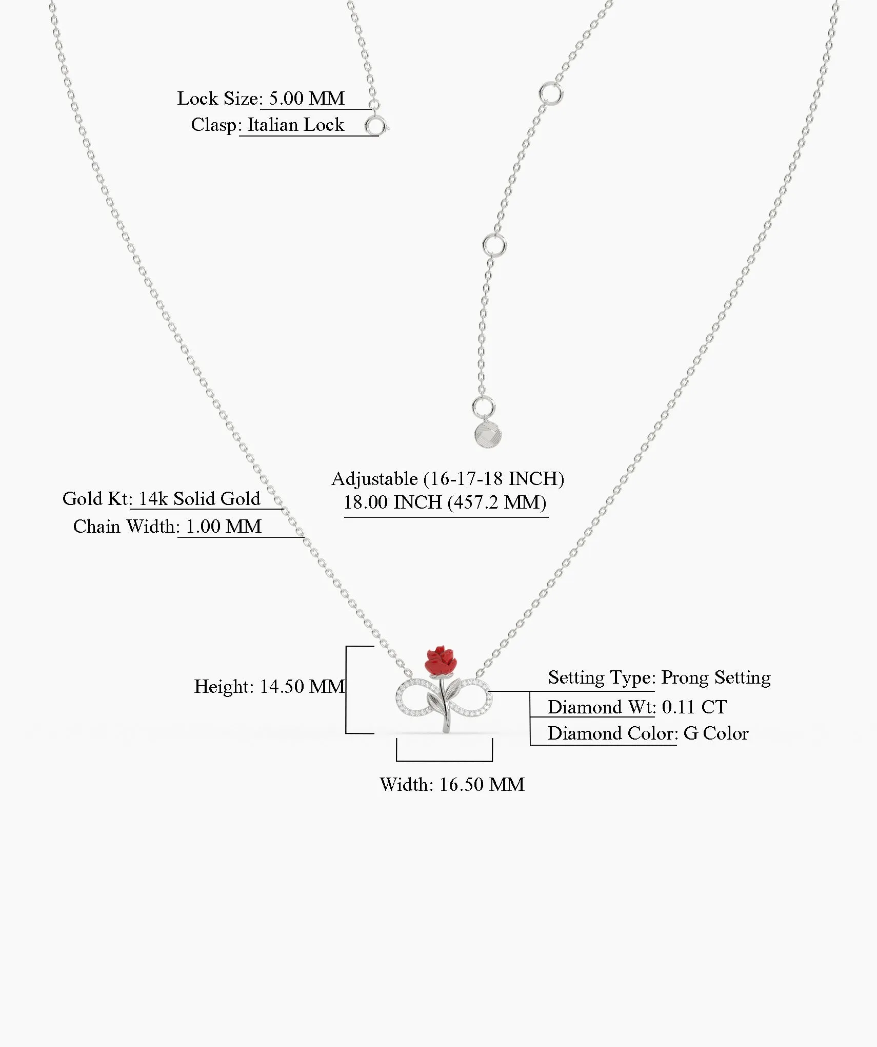 14K Gold Rose Infinity Necklace