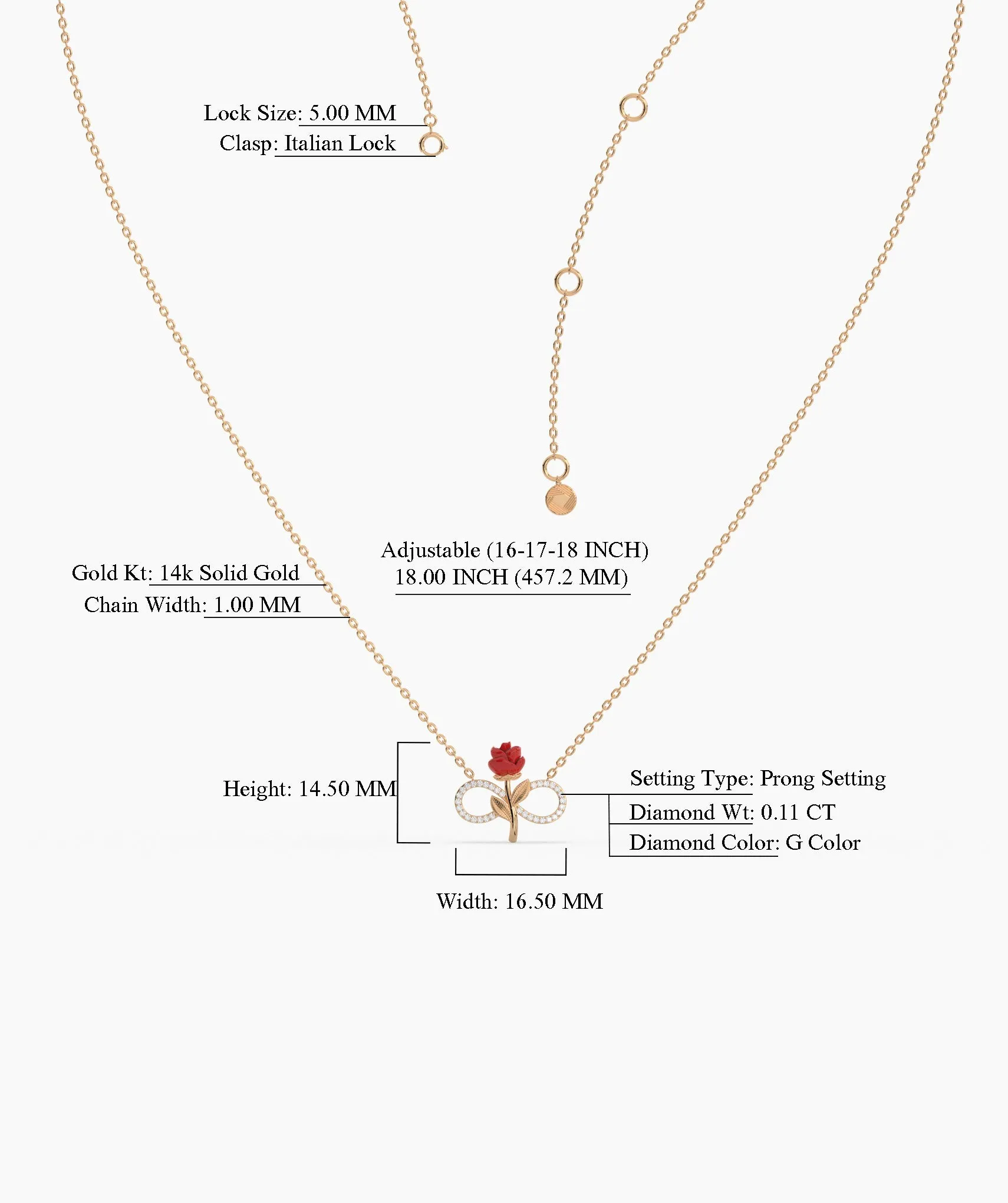 14K Gold Rose Infinity Necklace