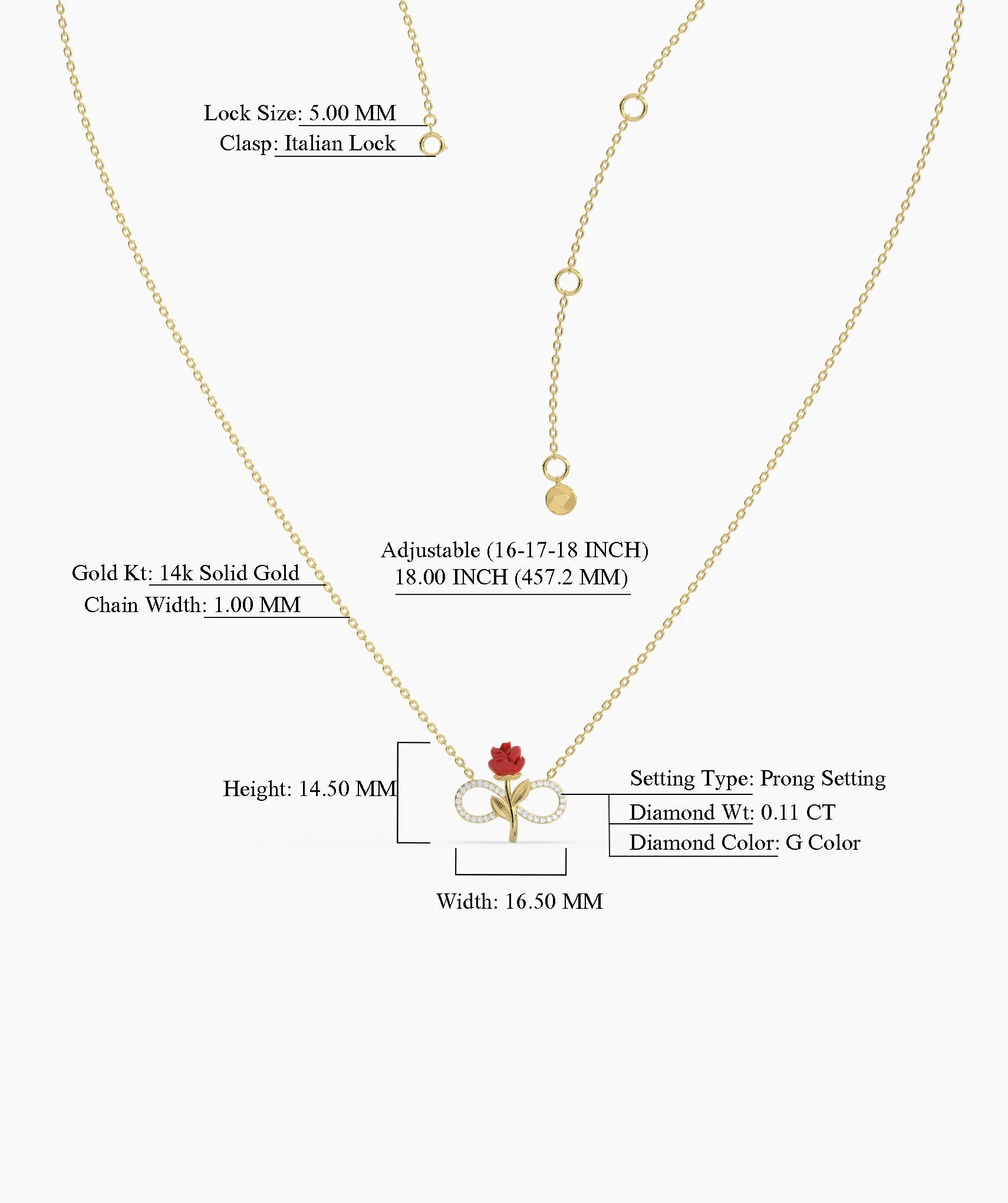 14K Gold Rose Infinity Necklace