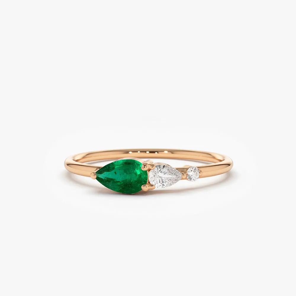 14k Pear Shape Emerald and Diamond Ring