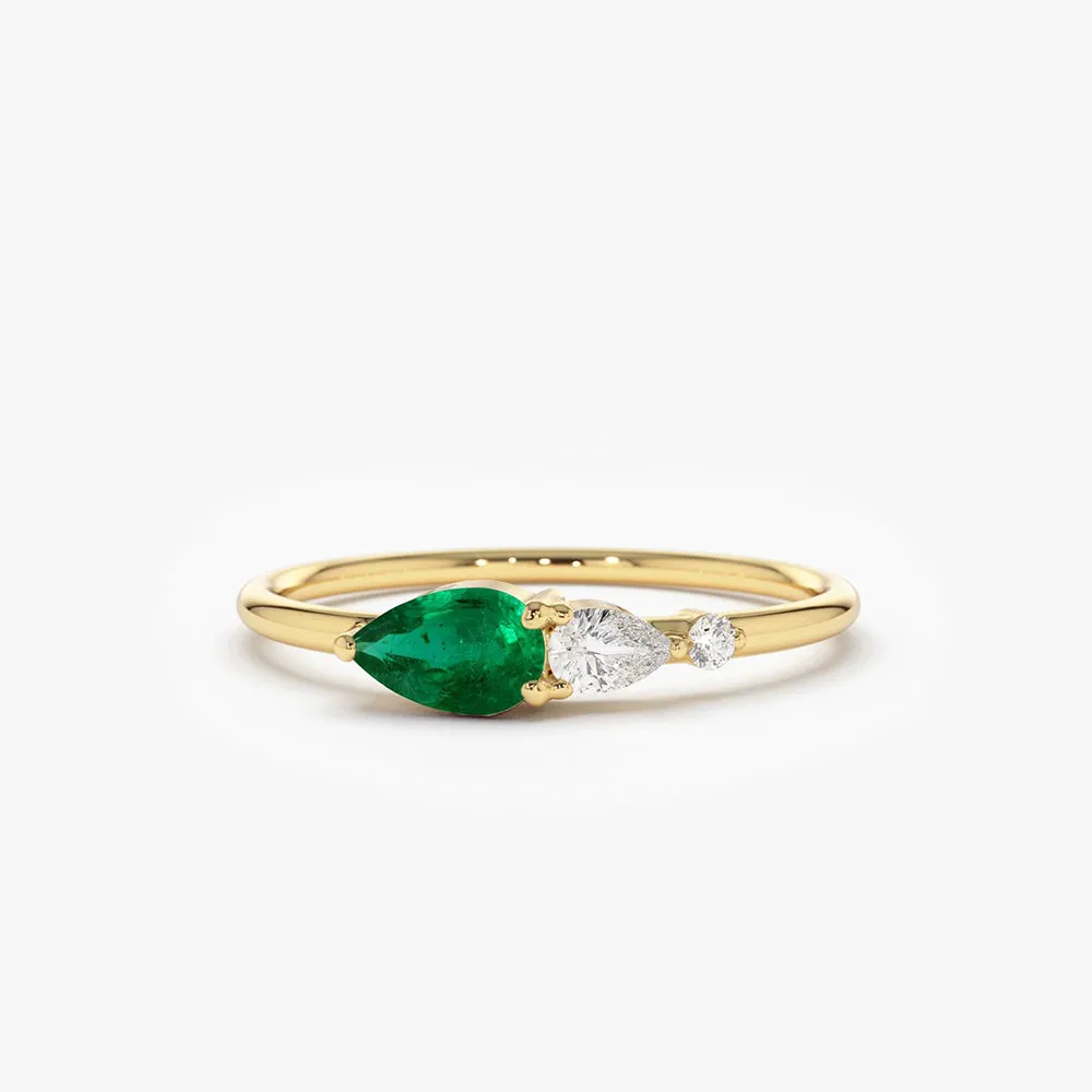 14k Pear Shape Emerald and Diamond Ring