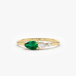 14k Pear Shape Emerald and Diamond Ring