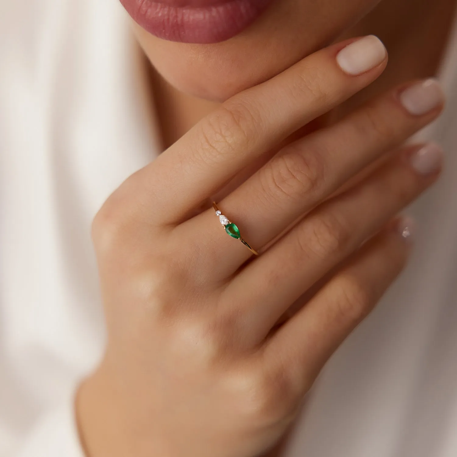 14k Pear Shape Emerald and Diamond Ring