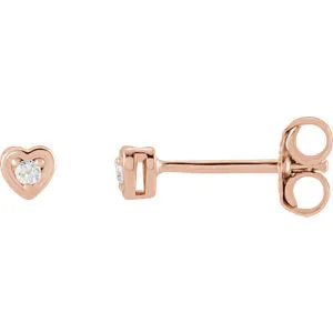 14K Rose .03 CTW Diamond Youth Heart Earrings