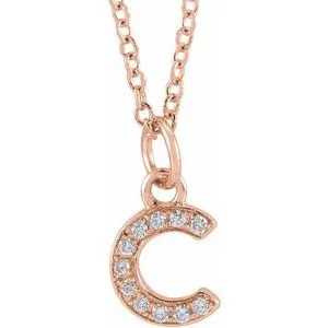 14K Rose .04 CTW Natural Diamond Petite Initial C 16-18" Necklace