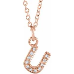 14K Rose .04 CTW Natural Diamond Petite Initial U 16-18" Necklace