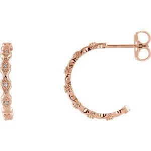 14K Rose .05 CTW Diamond Hoop Earrings